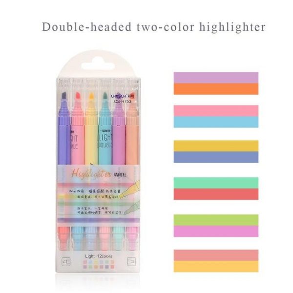 6Pcs/set Double-headed 12color Highlighter Pen - 6 - Kawaii Mix