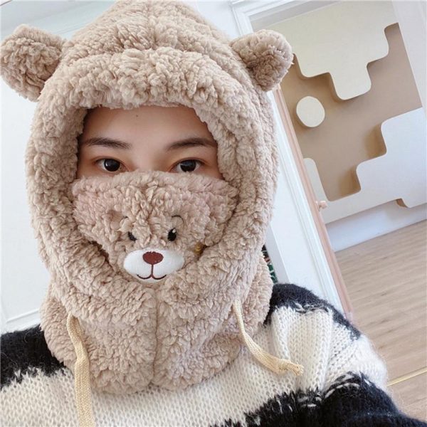 Kawaii Teddy Bear Winter Hoodie Hat w/ Mask - 1 - Kawaii Mix