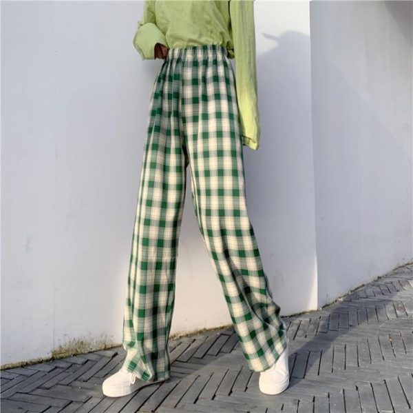 Wide Leg Plaid Pants 6 Colors - 5 - Kawaii Mix