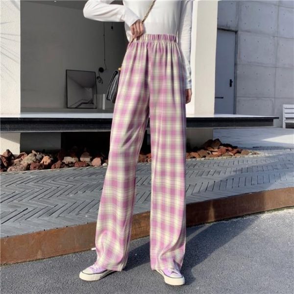 Wide Leg Plaid Pants 6 Colors - 2 - Kawaii Mix