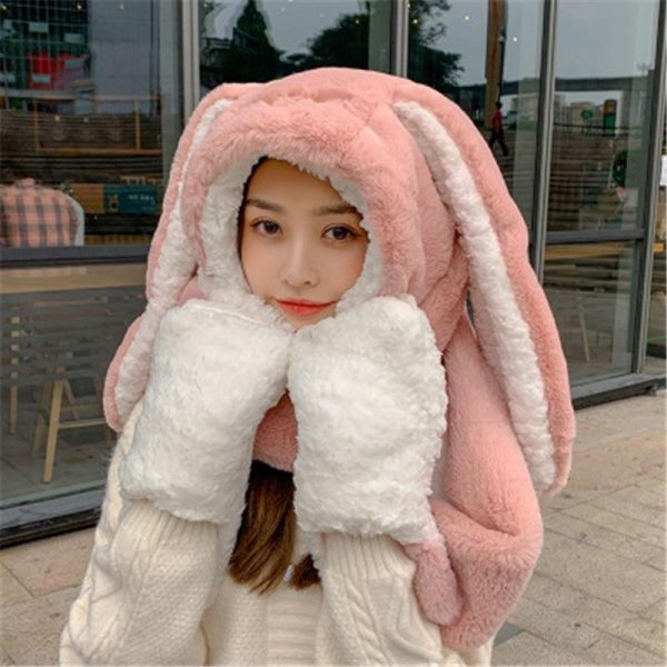 3 in 1 Fluffy Bunny Gloves Scarf Hat - 1 - Kawaii Mix