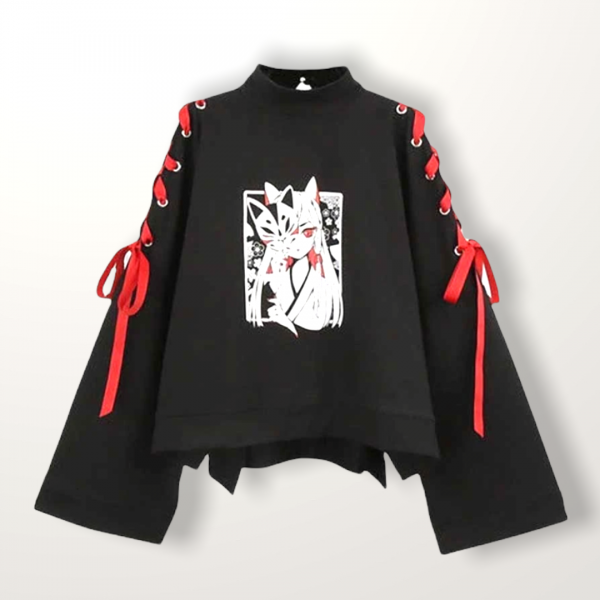 Kawaii Fox Ribbon Flare Sweater - 1 - Kawaii Mix
