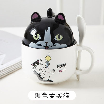 Kawaii Ceramic Pet Mug with Cover and Spoon - 12 - Kawaii Mix
