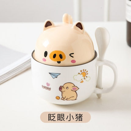 Kawaii Ceramic Pet Mug with Cover and Spoon - 9 - Kawaii Mix