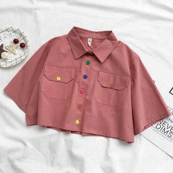 Sweet Candy Button Crop Shirt - One size - 6 - Kawaii Mix