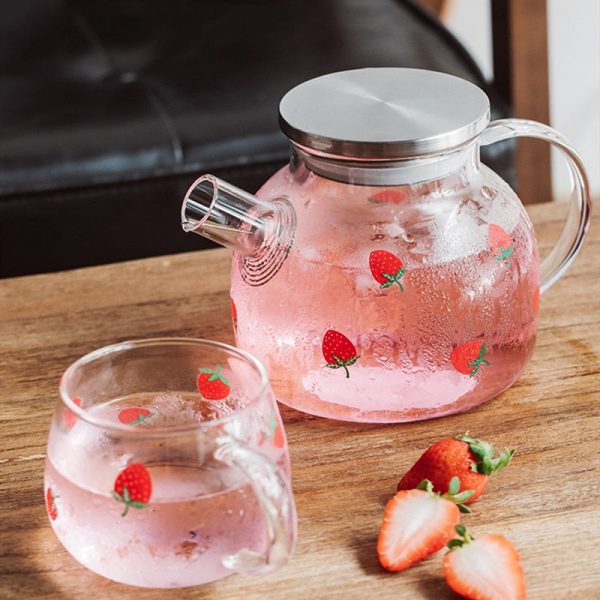 Kawaii Strawberry Glass Water Jug + Cup - 2 - Kawaii Mix