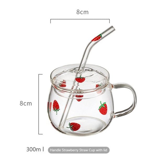 Kawaii Strawberry Glass Mug With Straw - 3 - Kawaii Mix