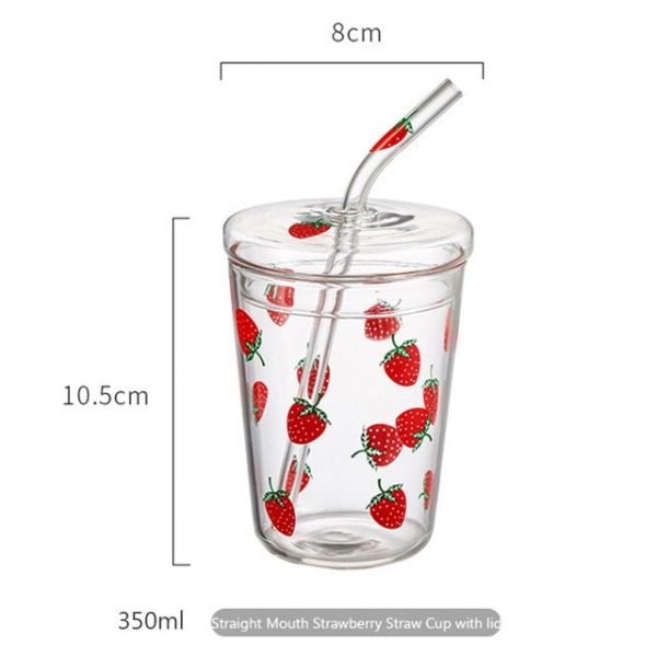 Kawaii Strawberry Glass Mug With Straw - 4 - Kawaii Mix