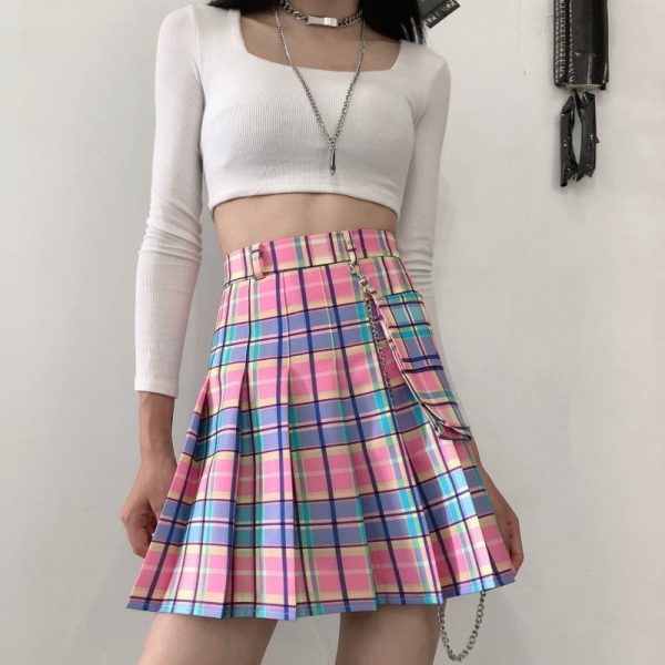 Neon Girl Plaid Skirt - 2 - Kawaii Mix