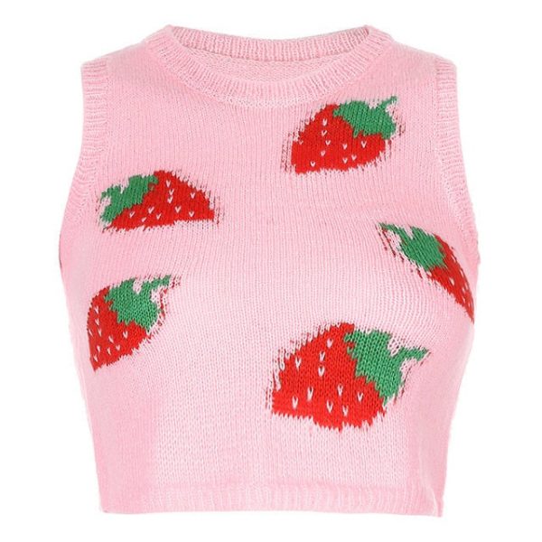Strawberry Knit Vest - 1 - Kawaii Mix