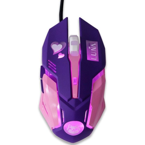 Pink Wired Backlit Ergonomic Mouse - 4 - Kawaii Mix