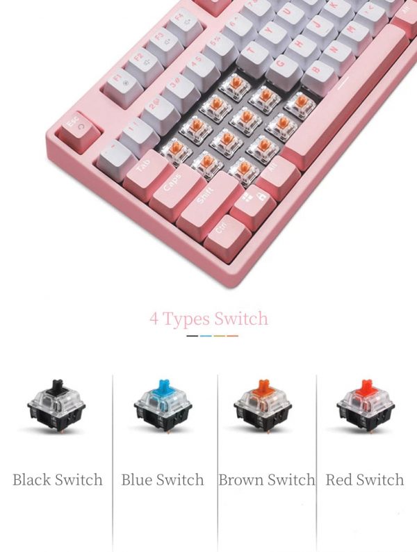 Classic Pink Mechanical Keyboard USB Wired - 6 - Kawaii Mix