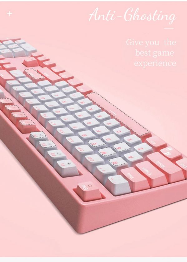 Classic Pink Mechanical Keyboard USB Wired - 11 - Kawaii Mix