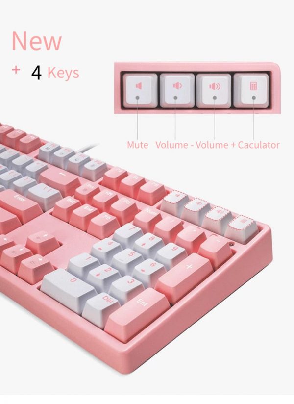 Classic Pink Mechanical Keyboard USB Wired - 12 - Kawaii Mix