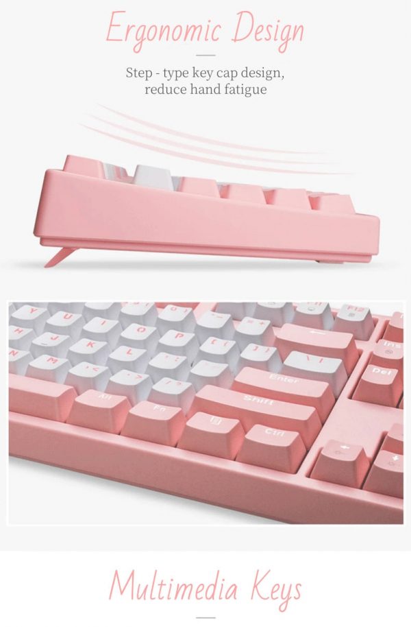 Classic Pink Mechanical Keyboard USB Wired - 9 - Kawaii Mix