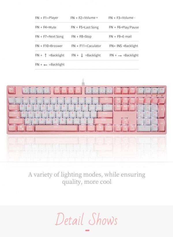 Classic Pink Mechanical Keyboard USB Wired - 13 - Kawaii Mix