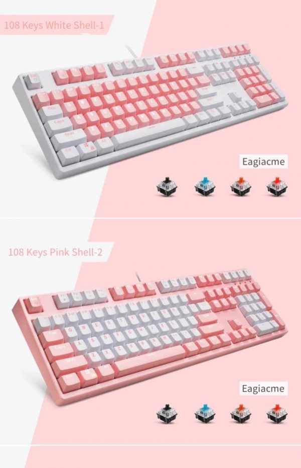 Classic Pink Mechanical Keyboard USB Wired - 18 - Kawaii Mix
