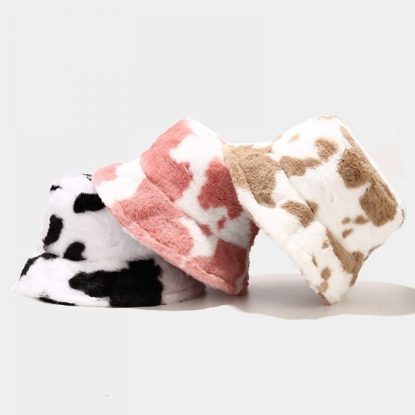 Cow Print Plush Bucket Hat - 2 - Kawaii Mix