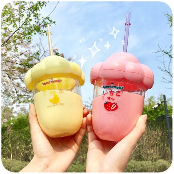 350ml Ice Cream Plastic Bottle w/Straw - 1 - Kawaii Mix