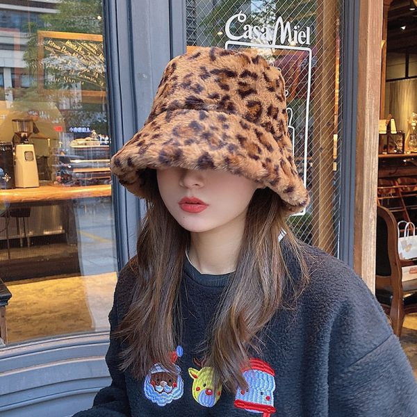 Leopard Print Plush Bucket Hat - 2 - Kawaii Mix