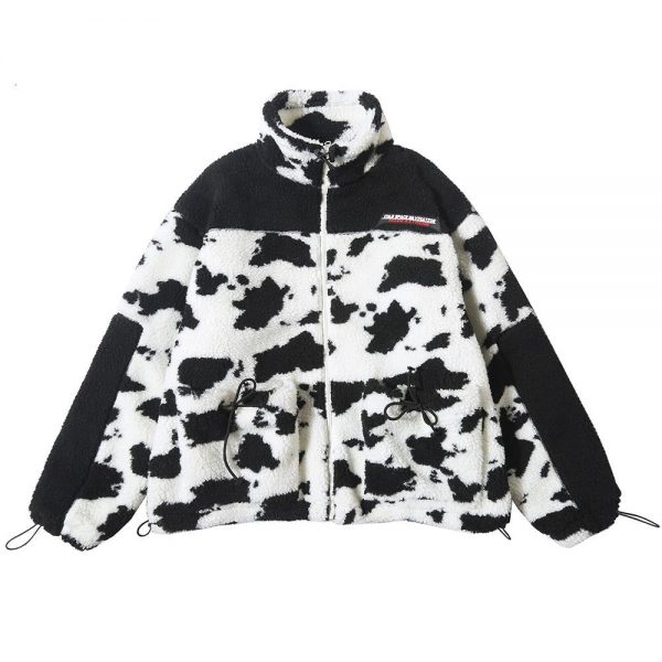 Oversize Cow Print Fleece Coat - 3 - Kawaii Mix