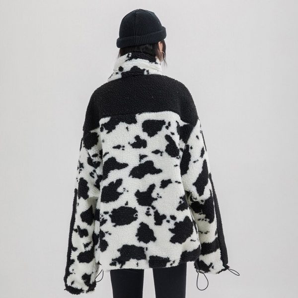 Oversize Cow Print Fleece Coat - 7 - Kawaii Mix