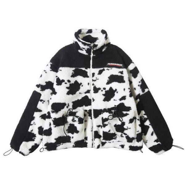 Oversize Cow Print Fleece Coat - 13 - Kawaii Mix