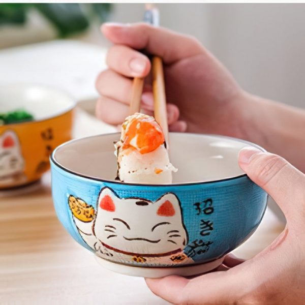 Multi-size Japanese Lucky Cat Round Ceramic Bowl - 3 - Kawaii Mix