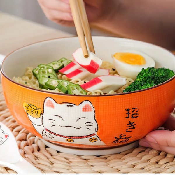 Multi-size Japanese Lucky Cat Round Ceramic Bowl - 18 - Kawaii Mix
