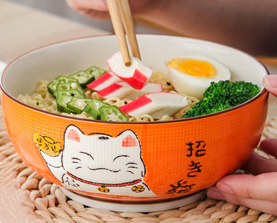 Multi-size Japanese Lucky Cat Round Ceramic Bowl - 7 - Kawaii Mix