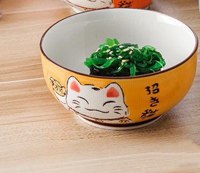 Multi-size Japanese Lucky Cat Round Ceramic Bowl - 19 - Kawaii Mix