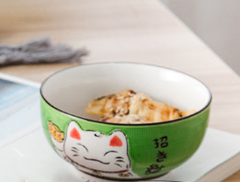 Multi-size Japanese Lucky Cat Round Ceramic Bowl - 15 - Kawaii Mix