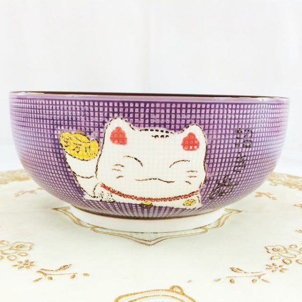 Multi-size Japanese Lucky Cat Round Ceramic Bowl - 14 - Kawaii Mix