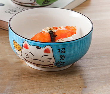 Multi-size Japanese Lucky Cat Round Ceramic Bowl - 21 - Kawaii Mix