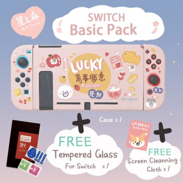 Lucky and Happy pink Kawaii Soft Switch / Switch Lite Case - 2 - Kawaii Mix