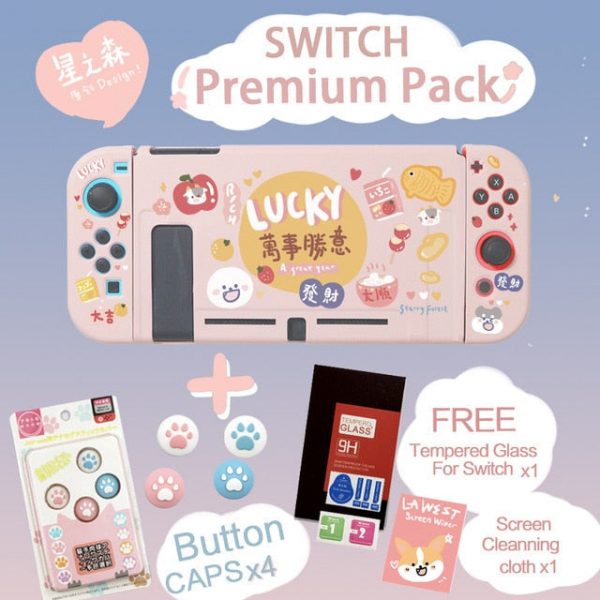 Lucky and Happy pink Kawaii Soft Switch / Switch Lite Case - 3 - Kawaii Mix