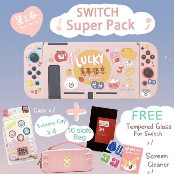 Lucky and Happy pink Kawaii Soft Switch / Switch Lite Case - 4 - Kawaii Mix