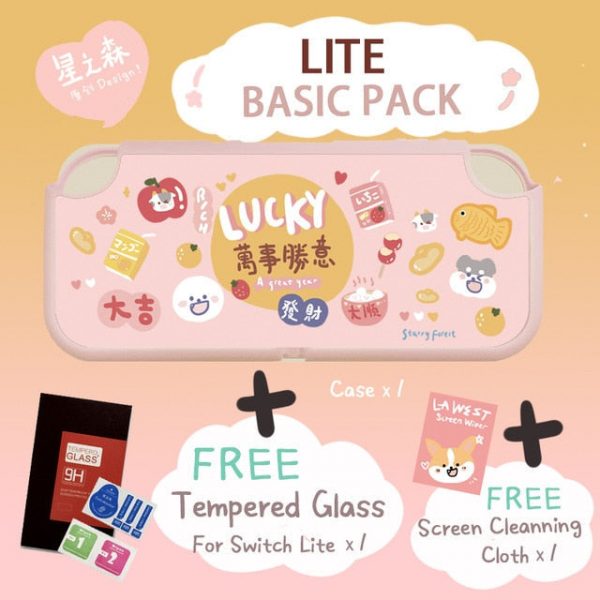 Lucky and Happy pink Kawaii Soft Switch / Switch Lite Case - 5 - Kawaii Mix