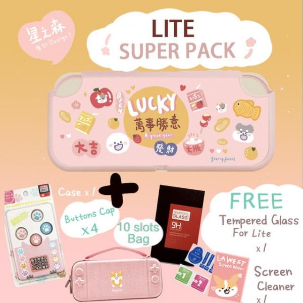 Lucky and Happy pink Kawaii Soft Switch / Switch Lite Case - 7 - Kawaii Mix