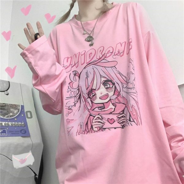 Pink Anime Girl Tee - 5 - Kawaii Mix