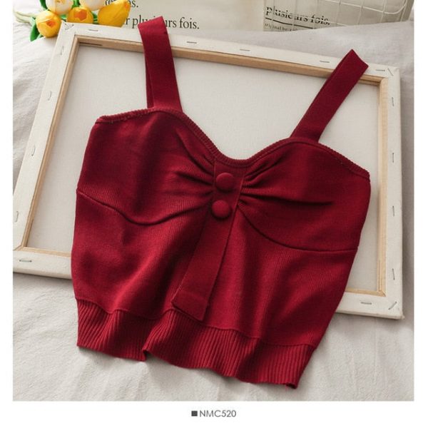From the Heart Buttoned Knit Strap Crop Top - 10 - Kawaii Mix
