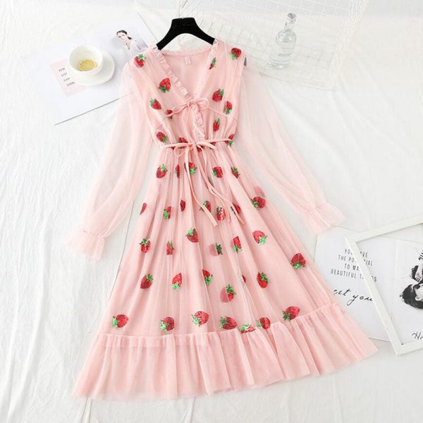 Spring Strawberry Sequin Dress - 1 - Kawaii Mix