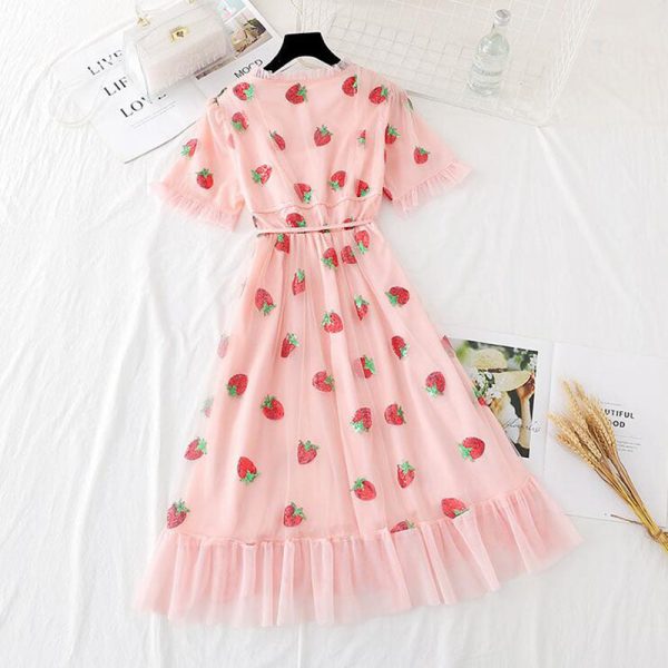 Spring Strawberry Sequin Dress - 3 - Kawaii Mix