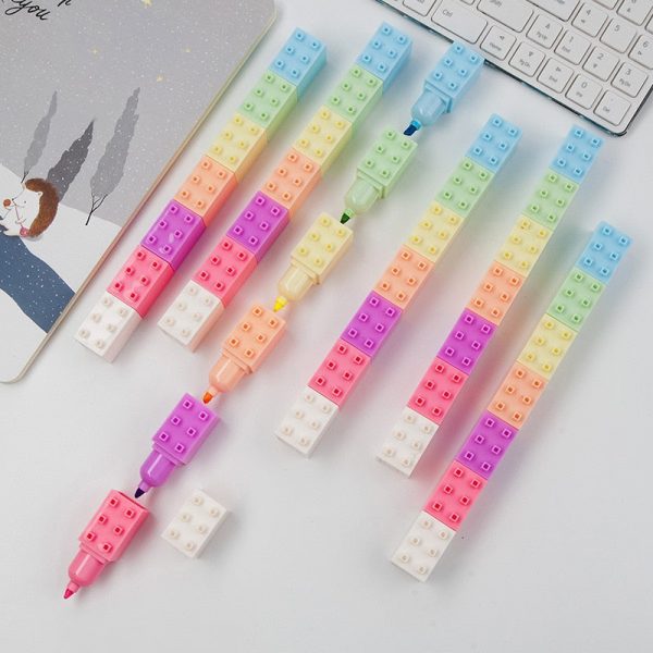 6pcs Pastel Color Building Block Highlighter Pen Set - 1 - Kawaii Mix