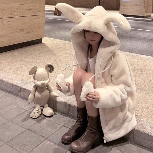 Faux Fur Rabbit Ear Hoodie Coat - 13 - Kawaii Mix