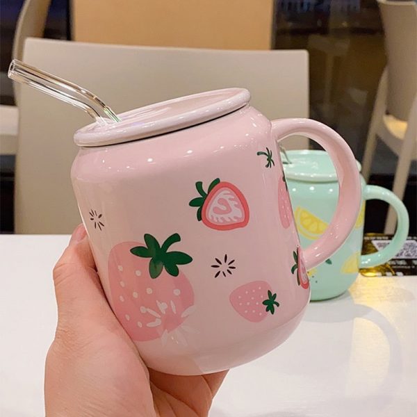 New Cute Fruit Ceramic Mug With Straw - 1 - Kawaii Mix
