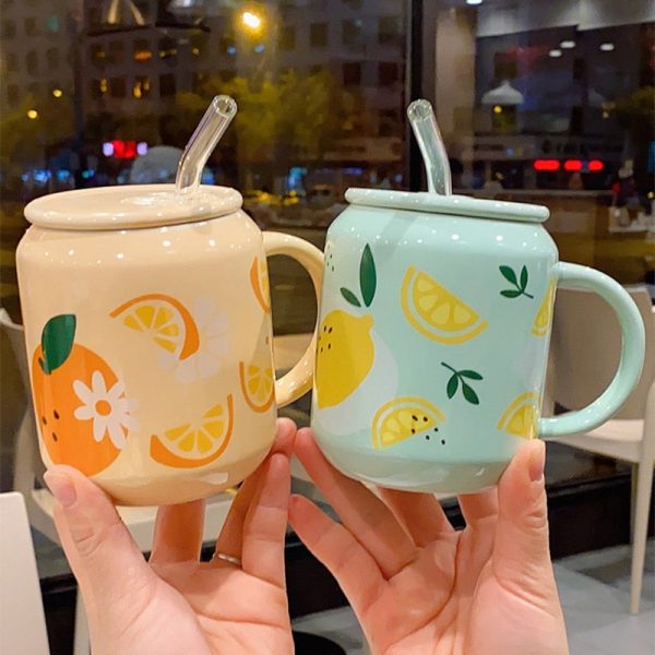New Cute Fruit Ceramic Mug With Straw - 3 - Kawaii Mix