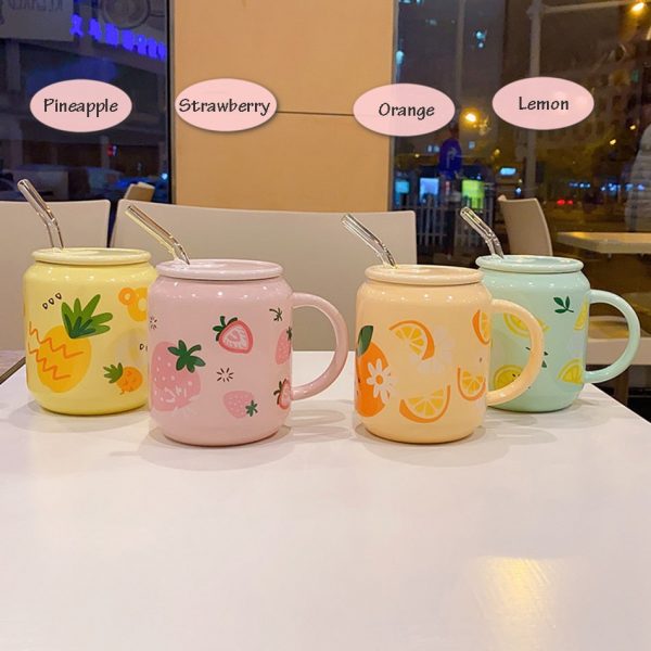 New Cute Fruit Ceramic Mug With Straw - 2 - Kawaii Mix