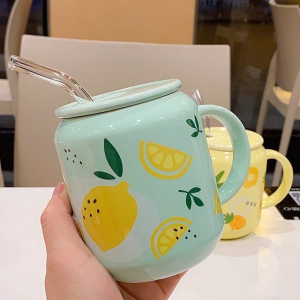 New Cute Fruit Ceramic Mug With Straw - 6 - Kawaii Mix