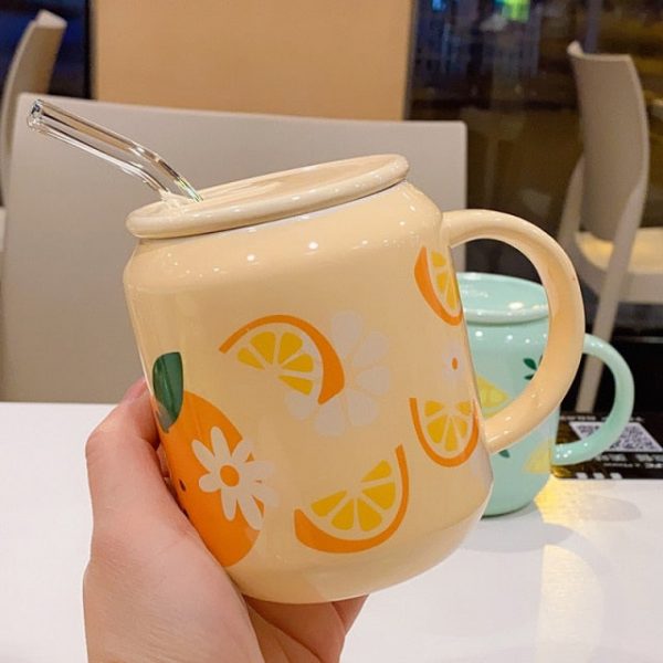 New Cute Fruit Ceramic Mug With Straw - 8 - Kawaii Mix